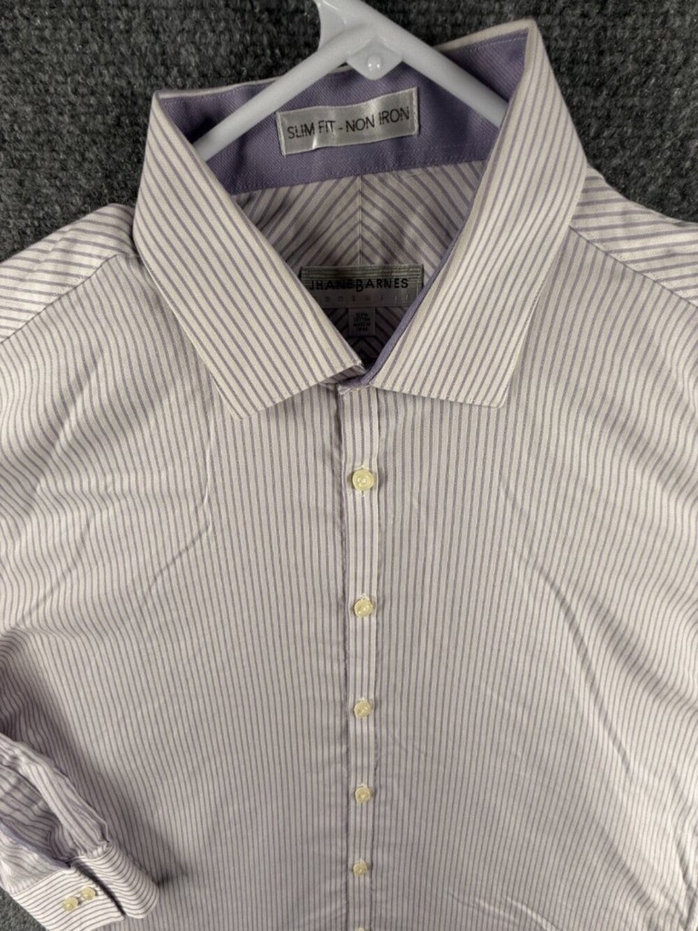 Jhane Barnes Striped Purple Button Up Shirt Long Sleeve Non Iron Slim Size 17